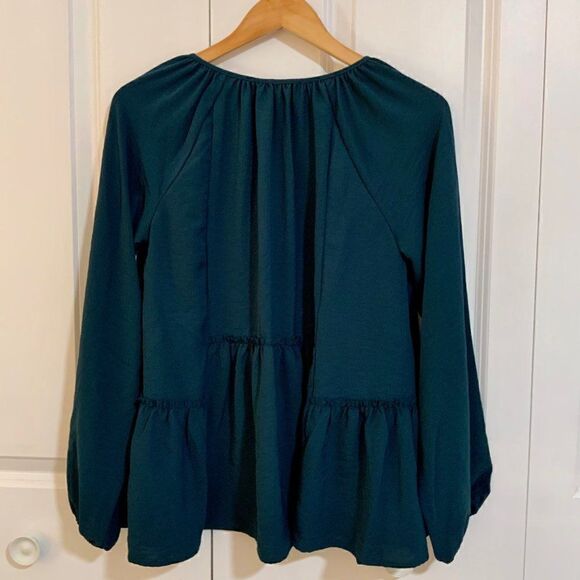 Adyson Parker Teal Blue Raw Edge Balloon Long Sleeve Boho Top Small - Picture 6 of 8